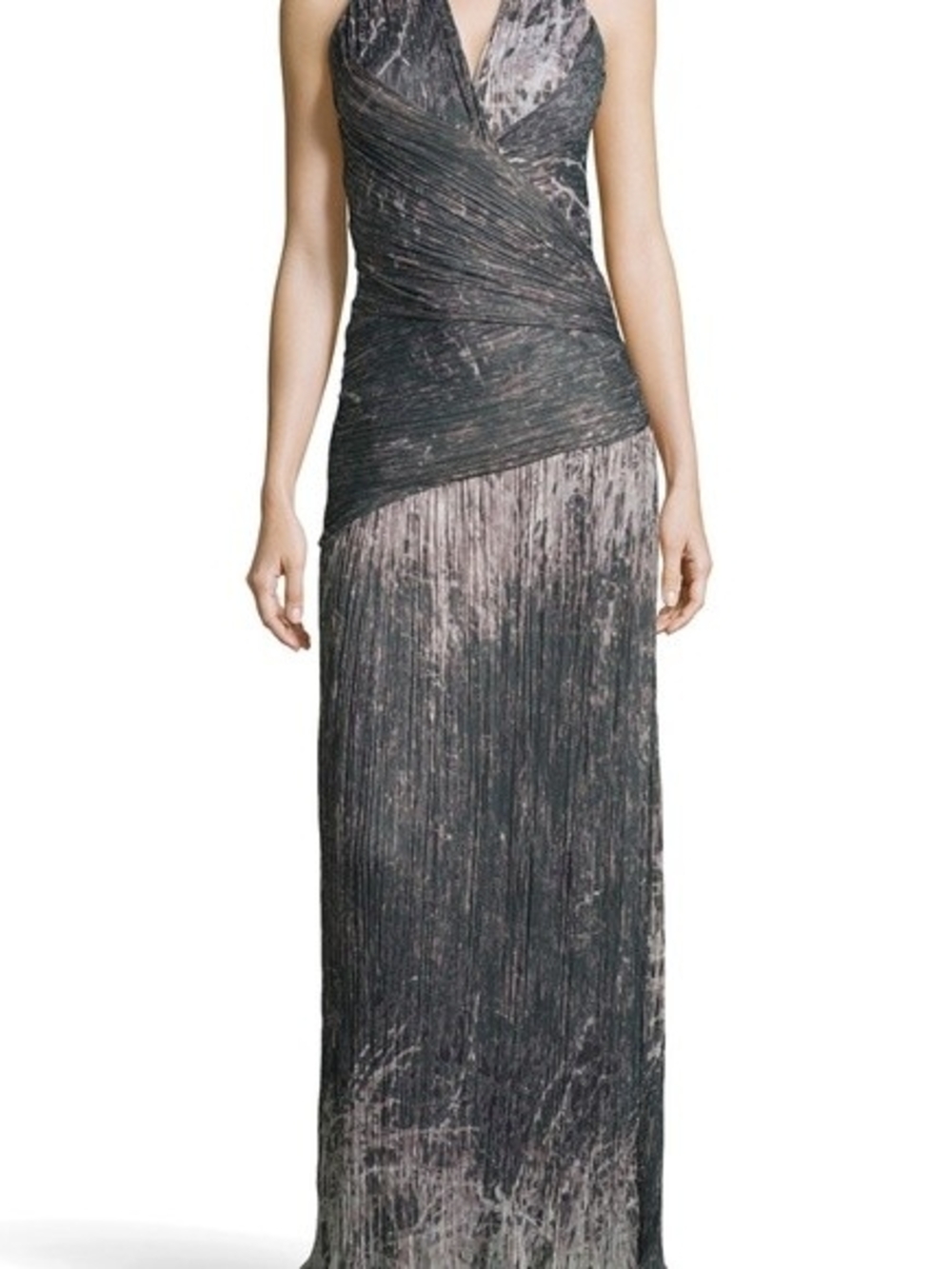 Halston Heritage Moss & Grey Pleated Halter Dress - Picture 9 of 9